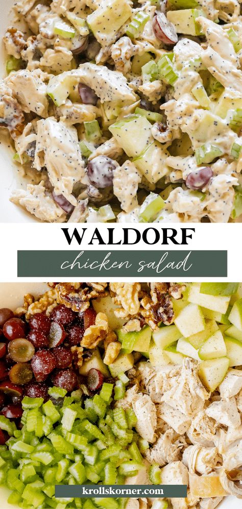 Chicken Waldorf Salad • Kroll's Korner Apple Waldorf Salad, Creamy Poppyseed Dressing, Chicken Waldorf Salad, Waldorf Chicken Salad, Chicken Salad Croissant, Walnut Chicken Salad, Waldorf Salad Recipe, Yellow Squash Recipes, Chicken Apple