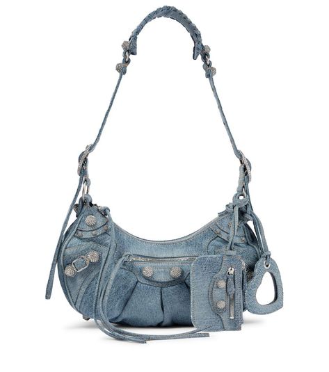 Sac Le Cagole Small en jean Cut Up Jeans, Denim Quilt Patterns, Black Parka Jacket, Balenciaga Jeans, Nude Heeled Sandals, Denim Clutch, Denim Shoulder Bag, Custom Leather Jackets, Denim Crossbody