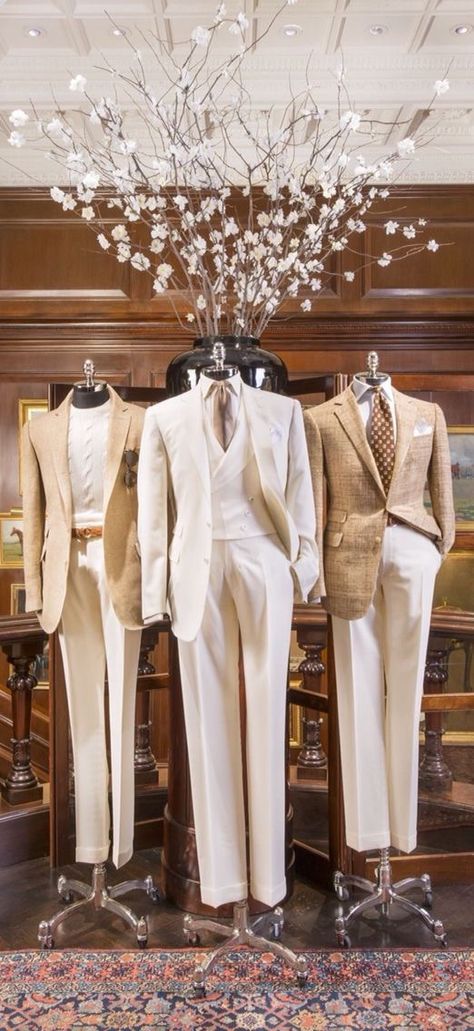 Thepacman74 Boss Clothes, Ralph Lauren Summer, Shades Of Cream, Clothing Display, Gq Style, Dapper Gentleman, Linen Suits, Dapper Men, Purple Label