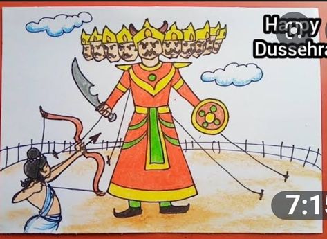 Dussehra Drawing For Kids, Dussehra Drawing, God Drawing, Online Painting Classes, School Drawing, Drawing Kids, Clothes Hacks, Diy Clothes Hacks, Ganesh Wallpaper