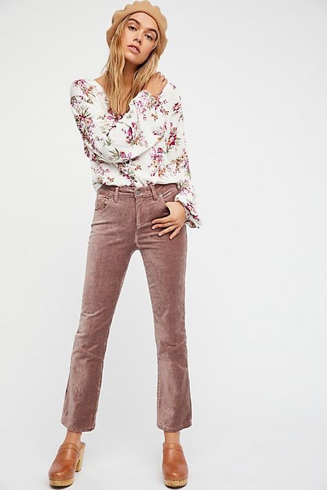 Velvet Crop Flare by Free People Free People Velvet, Cropped Flare Pants, Crop Flare, People Brand, Cropped Linen Pants, Fire Fits, Next Clothes, Colored Pants, Velvet Pants