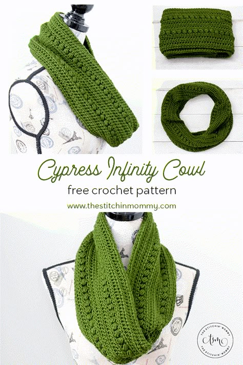 Cypress Infinity Cowl - Free Crochet Pattern #ScarfHatoftheMonthClub2020 | www.thestitchinmommy.com Crochet Dickie, Dickie Pattern, Crochet Infinity Scarf Free Pattern, Crochet Infinity Scarf Pattern, Twisted Scarf, Crochet Cowl Free Pattern, Crochet Scarf Pattern, Infinity Cowl, Infinity Scarf Pattern