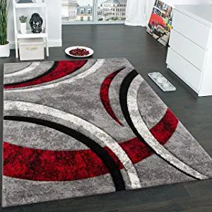 Amazon.com: Paco Home Designer Rug with Contour Cut Striped Model in Grey Black and Red Mixture, Size:6'7" x 9'6" : Home & Kitchen Black White Rug, Gray Area Rug, Black Area Rugs, Red Area Rug, Abstract Rug, White Area Rug, White Rug, Modern Area Rugs, Indoor Area Rugs