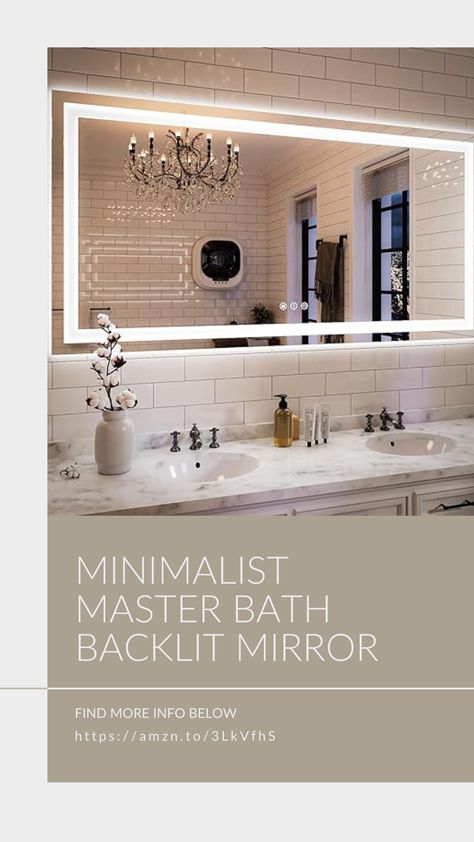 Lights Mounted On Bathroom Mirror, Master Bath Lighted Mirror, Bathrooms With Big Mirrors, Large Lighted Vanity Mirror, Master Bath Led Mirror, Led Lights Bathroom Mirror, Bathroom Mirror With Lights On Side, Bathroom Large Mirror Ideas, Bathroom Vanity Mirror Lighting