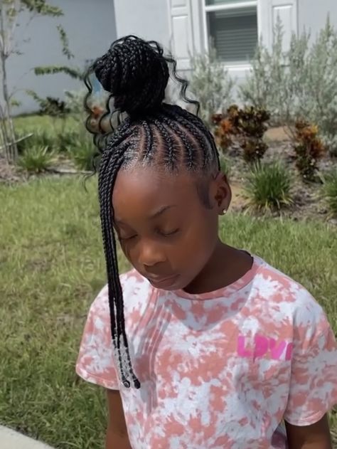 Feed In Ponytail Kids, Kids Sleek Ponytail, Braided Up Ponytail For Kids, Braided Ponytail Hairstyles Black Kids, Feed In Braids Ponytail, Baby Girl Hairstyles Curly, Natural Hair Bun Styles, Braided Hairstyles For Black Women Cornrows, Kid Braid Styles