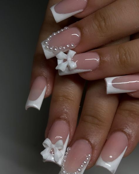 Small Cute Nail Designs, Pink Bday Nails Almond, Nail Inspo No Charms, Christmas Frenchies Nails, Nails Ballerina Design, Nail Ideas Homecoming, Wide Nail Bed Shape, Nails Without Charms, Nails For Birthday Ideas