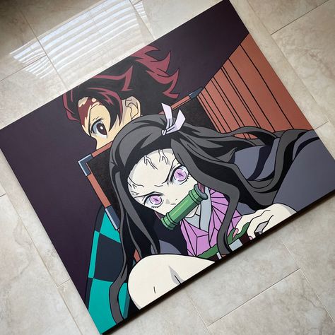 Demon Slayer Acrylic Painting, Nezuko Painting, Tanjiro Painting, Demon Slayer Painting, Anime Drawings For Beginners, Anime Canvas Painting, Marvel Wall Art, Canvas Painting Designs, Small Canvas Art