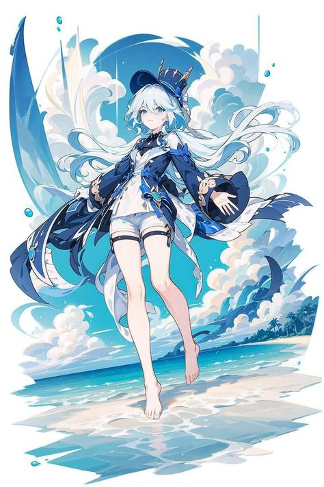 White Hair, Anime Character, Genshin Impact, Water, Hair, Anime, Blue, White