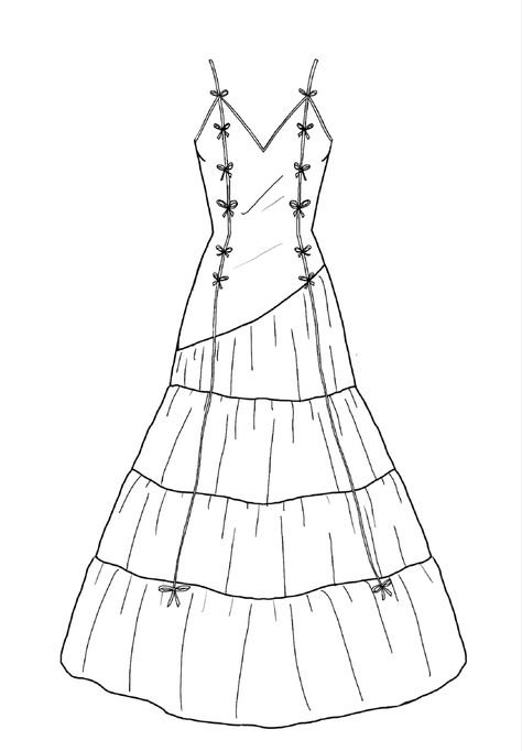 tiered dress design flat Dress Flat Sketch, Dress Templates, Tie Strap Dress, Kids Ties, Flat Sketches, Sketches Dresses, Dress Design Sketches, Image Archive, Dress Flats