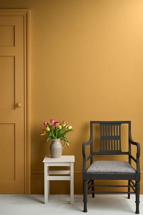 Annie Sloan Satin Paint, Yellow Hallway, Saffron Spice, Yellow Furniture, Painted Cupboards, Yellow Room, Yellow Doors, Swinging Sixties, Yellow Ochre