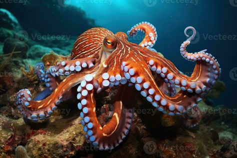 AI generated Octopus on the bottom of the sea. Close-up. Octopus Reference, Octopus Photos, Dr Doolittle, Octopus Animal, Octopus Pictures, Octopus Images, Orange Octopus, Easy Sketches, Bathroom Mural