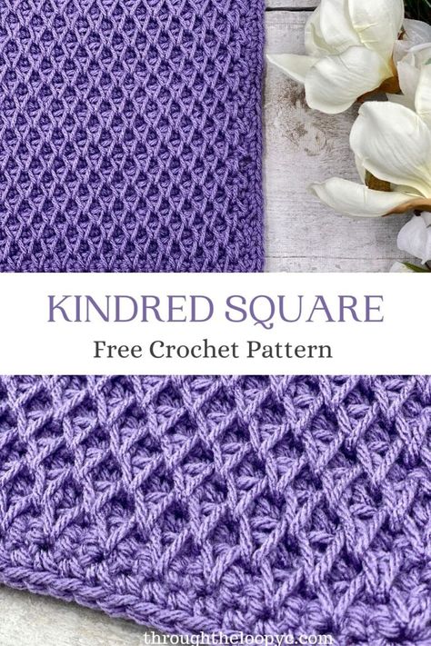 Kindred Square - Free Pattern - Through The Loop Yarn Craft Crochet Baby Blankets, Honeycomb Stitch, Tunisian Crochet Patterns, Tunisian Crochet Stitches, Dishcloth Crochet Pattern, Crochet Dishcloths, Manta Crochet, Crochet Square Patterns, Crochet Stitches Tutorial