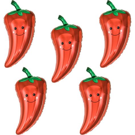 PRICES MAY VARY. What You Get: 5 Pieces chili balloons vegetables balloons, vegetables balloons are best veggie decor choice for decorating and celebrating coming birthday party, 1st birthday party. Chili Pepper Party Decorations Balloons: Eye-popping table centerpiece, wonderful decorative photo props background with family and friends, vegetables foil balloons set make your party and celebrating decoration become more funny and special. Vegetables Party Decorations Balloons: Vegetables balloon Two Spicy Birthday Party, Hot Ones Party, Spicy Theme Party, Chili Decorations, Tamale Party, Mexican Fiesta Party Decorations, 29 Birthday, Salsa Party, Props Background