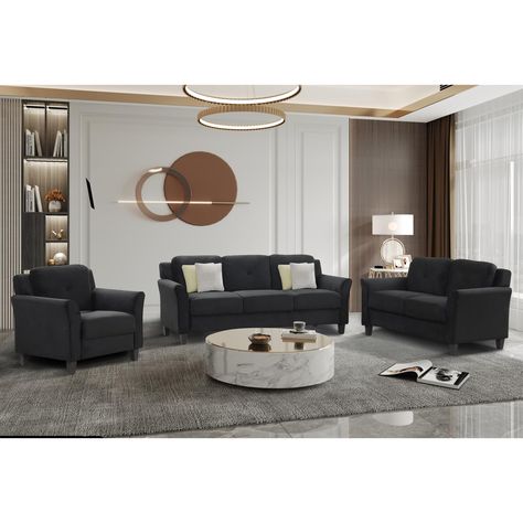 PRICES MAY VARY. Premium Polyester Blend Upholstery: ——Our black 3 piece sofa set is upholstered in a high-quality Polyester Blend fabric, known for its durability, wrinkle-resistance, quick-drying properties, and excellent shape retention, ensuring your sofas couch remain in pristine condition over time Comfortable & Supportive Seating: ——OUR living room furniture sets are equipped with 8.5" thick seat cushions that combine high-density foam and spring packs, offering unparalleled comfort and s Modern Sofa Set, Living Room Sofa Set, 3 Piece Sofa, Three Seater Sofa, Living Room Furniture Sofas, Single Sofa, Upholstered Sofa, Living Room Seating, 3 Seater Sofa