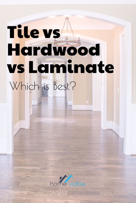 Learn which flooring is best for your house: tile vs hardwood vs laminate. We share the pros and cons of each, with tips on how to select the best floor finish for your home. #homeviable #tilefloors #hardwoodflooring #laminateflooring #howto #DIY Tile Vs Laminate Flooring, Charcoal Grey Carpet, Bedroom Floor Tiles, Tiles For Bedroom, Flooring Types, Wood Floor Finishes, Types Of Wood Flooring, Cleaning Diy, Clean Hardwood Floors