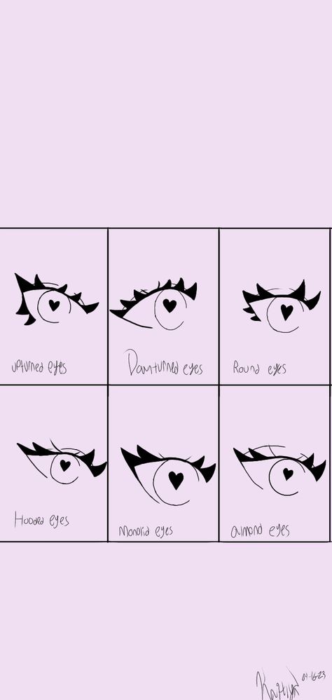 It's the eye shapes in my art style Upturned Eyes, Downturned Eyes, Monolid Eyes, My Art Style, Almond Eyes, Round Eyes, Hooded Eyes, Eye Shapes, The Eye