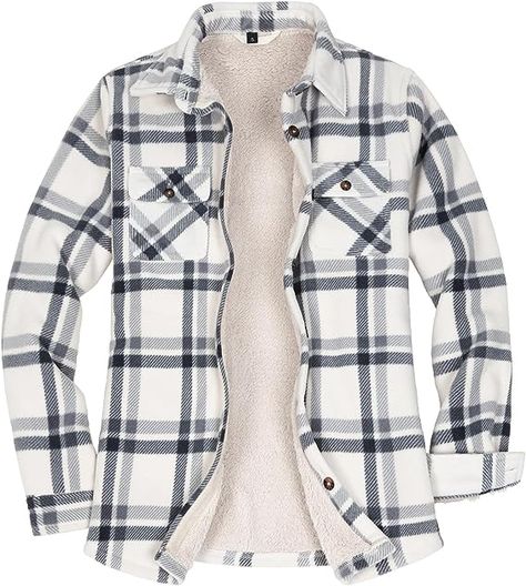 This is so cute and cozy! I sized up for an oversized fit. Fleece Lined Flannel Shirt Jacket Warm Button Up Plaid Shirt Jac (Sherpa Fleece Throughout) Womens Flannel Jacket, Flannel Jacket Women's, Fleece Lined Flannel Shirt, Women Flannel, Fleece Shacket, Flannel Coat, Lined Flannel Shirt, Kids Plaid, Fleece Plaid