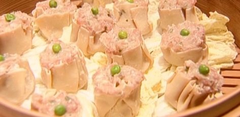 Shrimp, Scallop and Pork Shumai by Tyler Florence Pork Shumai Recipe, Pork Shumai, Shumai Recipe, Shrimp Shumai, Shu Mai, Vegan Holiday Cookies, Pork And Shrimp, Custard Cake Recipes, Dessert Cups Recipes