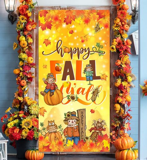 PRICES MAY VARY. 🍂【AUTUMN】Happy fall door decoration!You will get 1piece fall scarecrow door cover backdrop,its size is 70.9x35.4inch.It is a good choice as a background for taking pictures with your friends and family,It will make your autumn more interesting. 🍁【SPECIAL】Our welcome fall door backdrop has classic elements, such as scarecrow, maple leaves, pumpkin, etc.It will grab kid's attention.Door cover can not only enhance the atmosphere of fall,but also leave pleasant moments 🍂【MATERIAL Fall Door Decorations For Work, Fall Yard Decorations Decorating Ideas, Fall Door Decorations For Home, Fall Office Decor Work, Thanksgiving Decorations Classroom, Fall Door Decorations Classroom, Thanksgiving Backdrop, Pumpkin Preschool, Thanksgiving Door Decorations