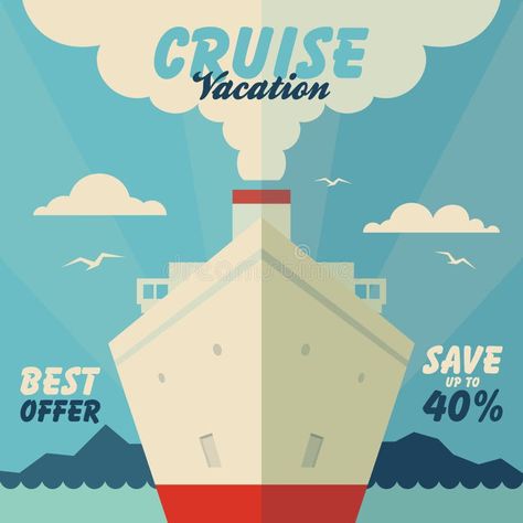 Cruise vacation and travel illustration stock illustration Cruise Illustration, Cruise Photography, Flat Graphic Design, Royal Carribean Cruise, Cruise Quotes, Couple Cruise, Carribean Cruise, Vacation Savings, Cruise Pictures