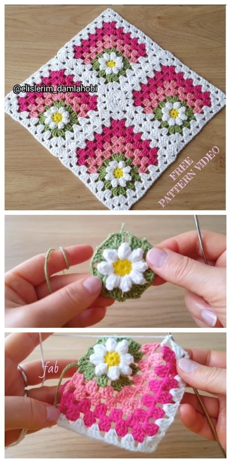 Crochet Mitered Daisy Flower Blanket Free Crochet Pattern + Video Crochet Tapestry Granny Squares, Granys Crochet Squares Free Pattern, Daisy Crochet Blanket, Daisy Granny Square Pattern, Mitered Granny Square, Granny Square Flowers, Crochet Flower Square, Crochet Flower Blanket, Granny Square Crochet Patterns Free