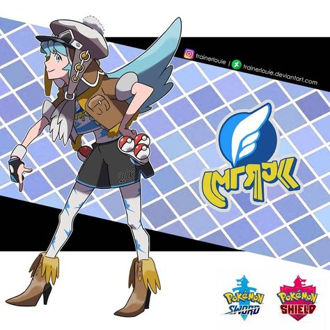 Flying Type Gym Leader, Gym Leaders Pokemon, Fakemon Trainer, Pokemon Outfits, Pokemon Primarina, Video Game Drawings, Flying Type, Pokemon Rpg, Pokémon Trainers