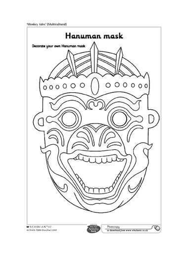 Hanuman Mask Pacific Islander Crafts For Kids, Asian Pacific American Heritage Month Craft, Asian And Pacific Islander Month Crafts, Thailand Kids, The Monkey King, Symbol Drawing, Cambodian Art, Cultural Crafts, Thailand Art