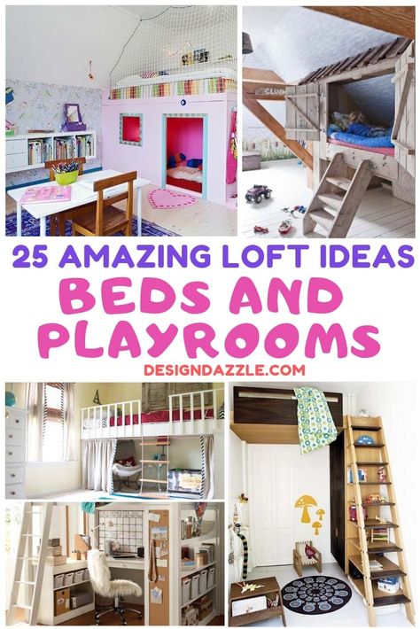 We found 25 amazing loft ideas that include beds and playrooms to spark some ideas for your kids rooms. Rooms With Loft Beds, Loft Play Area, Loft Decorating Ideas, Loft Bed Ideas For Small Rooms, 2020 House Plans, Playroom For Kids, Loft Decorating, Kids Loft Bed, Loft Playroom