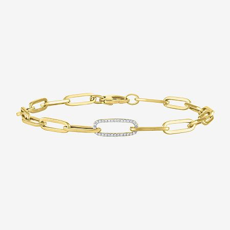 Stay on trend with this chic and contemporary diamond paperclip link bracelet in 10k gold. This bracelet is a head-turner on its own and also looks great alongside other favorites from your collection. Features: AdjustableDiamond Clarity: I3Jewelry Closure: Lobster ClaspLink Construction: HollowSetting: ProngShape: PaperclipDiamond Color: I-JMetal Color: YellowChain Length: 8 InchRounded Carat Weight: 1/10 Ct. T.w.Metal: 10k GoldChain Construction: PaperclipCare: Hand WashStone Type: 32 Genuine Paperclip Bracelet, Bracelets Chain, Bracelets Adjustable, Chain Bracelets, Gold Paper, Buying Diamonds, Watch Chain, Diamonds And Gold, Jewelry Inspo