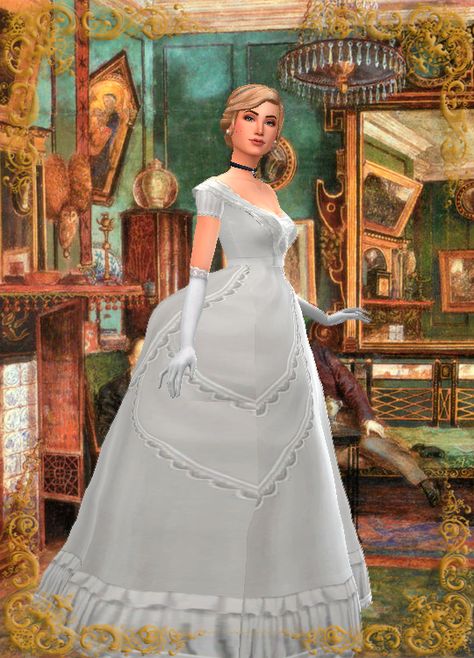 Sims 4 Prairie Cc, Sims 4 Medevil Cc, Sims 4 Ballgown Cc, 1870s Dress, Mid Evil, Georgian Dress, Regency Dresses, Sims 4 Decades Challenge, Victorian Wedding Dress