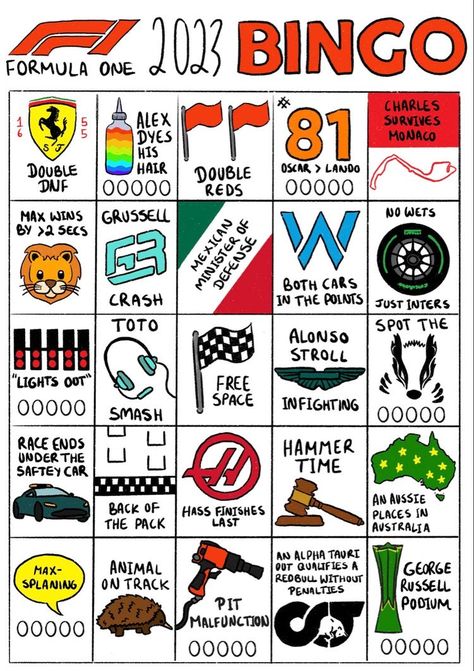 Formula 1 Bingo 2023, F1 Bingo 2023, F1 Wallpaper Drivers, F1 Username Ideas, Carlando F1 Fanart, F1 Drivers Numbers, F1 Drawing Easy, F1 Journal Ideas, F1 Wallpaper Formula 1