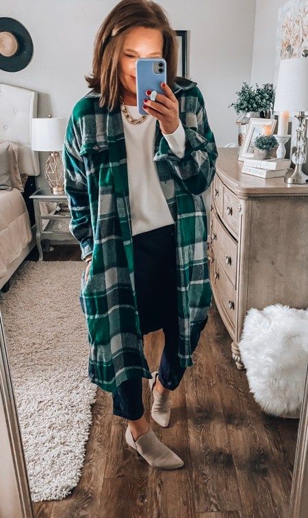 Style A Shacket, Beverly Ennis Hoyle, Shacket Outfit, Plaid Jeans, Long Cardigan Coat, Corduroy Top, Everyday Casual Outfits, Beige Outfit, Transition Outfits