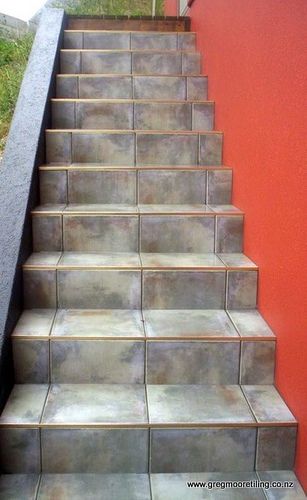 Tiling Stairs by Tilelayer, via Flickr Tiling Stairs, Stairs With Tiles, Tiled Stairs, Stairs Covering, Mountain Desert, Vinyl Stairs, Cheap Flooring, Tile Stairs, Concrete Stairs