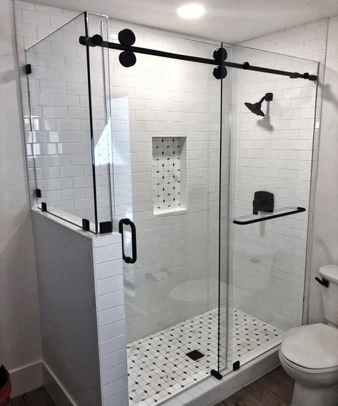 Shower Door Enclosures, Barn Door Shower Doors Small Bathrooms, Master Bath Shower Door Ideas, Shower Doors For Small Showers, Euro Shower Doors, Barn Doors For Shower Doors, Rolling Glass Shower Door, Stand Up Showers Ideas, Glass Bathroom Shower Door