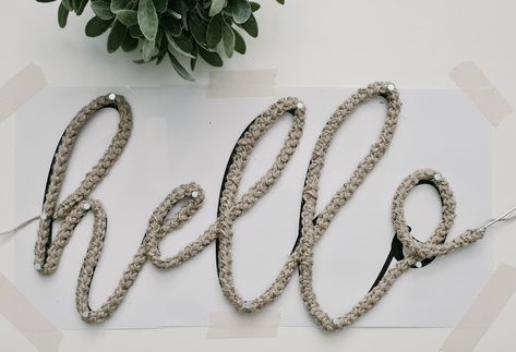 How To Make Crochet Word Art - Creative Fabrica How To Crochet Around A Wire, How To Crochet Letters Into Your Work, How To Make Knitted Wire Words, Wire Words Diy, How To Crochet Letters, Crochet Names Ideas, Crocheted Letters, Crochet Lettering, Crochet Words