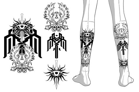 Sheogorath Tattoo, Dragon Age Origins Tattoo, Dragon Age Symbols, Tattoo Band Ideas, Dragon Age Tattoo Ideas, Dragon Age Tattoo, Dnd Tattoo Ideas, Dragon Age Grey Warden, Dungeons And Dragons Tattoo