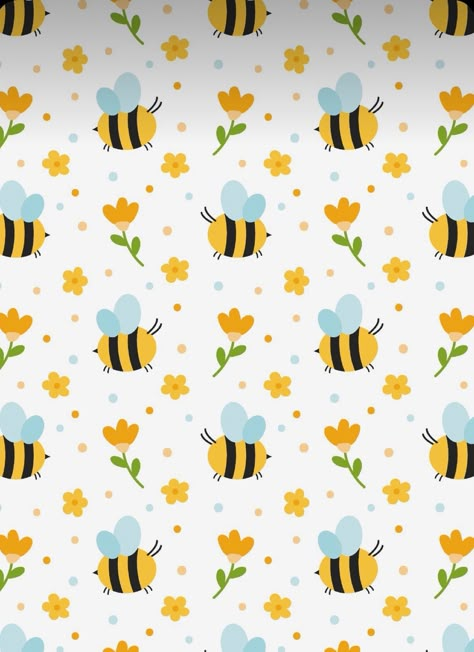 Bees And Flowers Wallpaper, Bumble Bee Background, Flowers Pattern Illustration, Cute Bee Wallpaper, Bee Wallpaper Iphone, Kids Wallpaper Pattern, Bees Background, Cute Bee Illustration, Bumble Bee Wallpaper