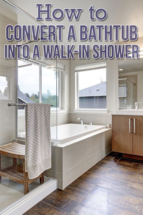 Dreaming of a walk-in shower, but unsure if you have the budget or DIY skills? Learn how to replace your old tub with a shower in our simple 5-step guide. Replace Tub, Sunroom Idea, Tub To Shower Remodel, Shower Design Ideas, Walk In Shower Ideas, Tub To Shower Conversion, Walk In Shower Designs, Shower Conversion, Shower Installation