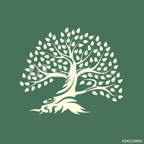 Olive Logo Design, Emblem Illustration, Silhouette Logo, Plant Icon, Design Artwork, Tree Silhouette, Olive Tree, Green Background, Green Plants