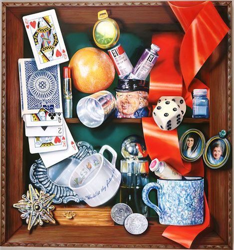 Audrey Flack (1931). Pioneer 🖖🏻 of the american photo realist movement. Gamblers cabinet. Audrey Flack, Still Life Artists, Gcse Art, Identity Art, Hyperrealism, A Level Art, Photorealism, Still Life Art, High Art