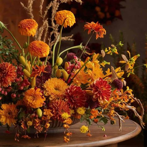 9 Fall Flower Arrangements You’ll Adore - ostrali.com Thanksgiving Fresh Flower Arrangements, Dutch Flower Arrangement, Thanksgiving Arrangements Floral, Fall Dried Flower Arrangements, Autumn Flower Arrangements, Autumn Floral Arrangements, Thanksgiving Arrangements, November Flowers, Thanksgiving Flower Arrangements