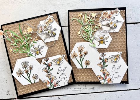 Stampin Up Honeybee Home, Honey Bee Home, Honey Bee Cards, Stampin Up 2022 2023, Hexagon Cards, Bee Home, Poinsettia Cards, Stampin Up 2022, Card Making Tips