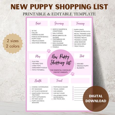 Bringing Home Puppy Checklist, Puppy Information Sheet, New Puppy Checklist Shopping, Puppy Packs For New Owners, Puppy Contract, Puppy Advice, Getting A New Puppy, Puppy Essentials, Shopping List Template