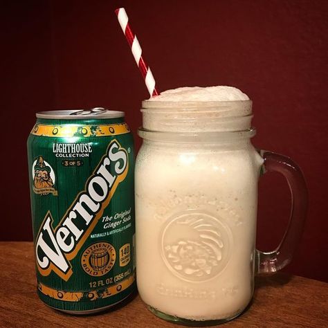 The "Boston Cooler" blends vanilla ice cream with Vernors ginger ale. Boston Cooler Recipe, Ginger Soda, Home Brewing Beer, Scotch Whiskey, Cream Soda, Ginger Ale, Soda Pop, Vanilla Ice, Boston Red