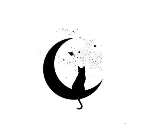 Cat Sitting On Crescent Moon Tattoo, Crescent Moon Tattoo With Cat, Black Cat Moon Tattoo, Luna Cat Tattoo, Plant Tatoos, Moon Cat Tattoo, Cat Moon Tattoo, Cat And Moon Tattoo, Tattoo Gato