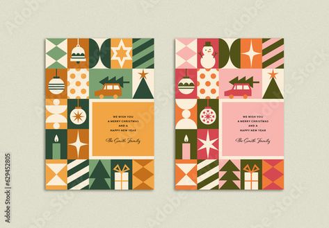 Stock Image: Holiday Cards with Abstract Christmas Illustrations Arty Christmas Cards, Corporate Holiday Card Design, Christmas Catalogue Design, Christmas Invitation Card Design, Christmas Card Illustration Design, Christmas Thank You Cards, Modern Christmas Illustration, Christmas Design Graphic Illustration, Xmas Card Ideas