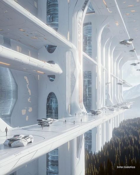 Fred Roma (@inter.galatica) • Photos et vidéos Instagram White Futuristic City, Futuristic World Aesthetic, White Cyberpunk, Futuristic Hospital, Neo Futurism, White Facade, Scifi Artwork, Future Technology Concept, Sci Fi Landscape