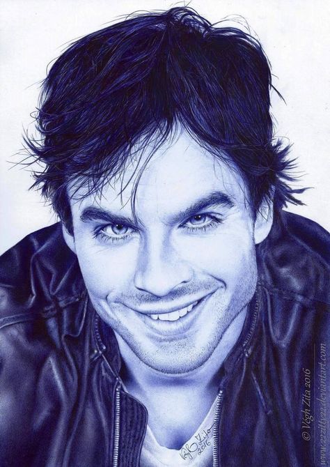 Ian Somerhalder Drawings, Butterfly Tattoos Images, Ballpoint Pen Art, Ballpoint Pen Drawing, Ian Somerhalder, A4 Paper, Pen Art, Damon Salvatore, Pen Drawing