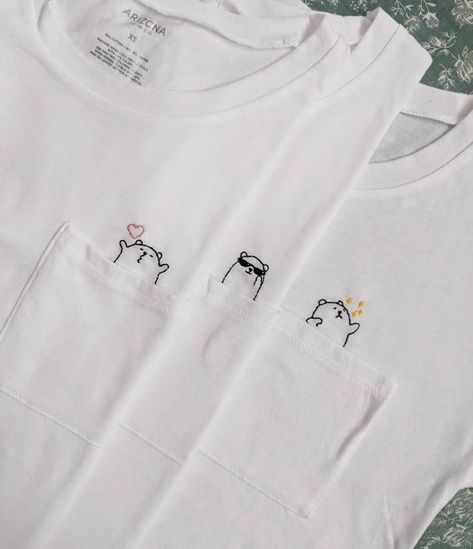 Cool Embroidery Ideas Clothes Shirts & Tops, Tshirt Doodle Design, Cute Embroidery Tshirt, Tshirt Stitching Ideas, Embroidery Patterns Shirt, Embroidery Patterns Tshirt, Embroidery In Tshirt, Matching Embroidery Designs, Cute Embroidery On Tshirts