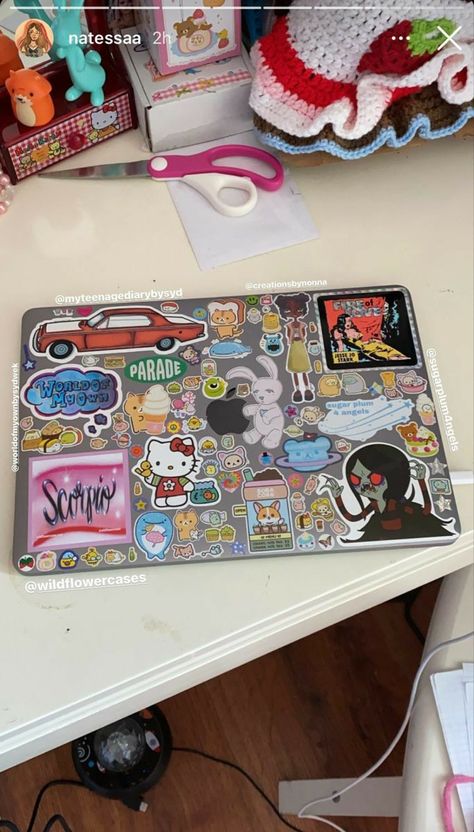 Clear Case With Stickers, Aesthetic Computer, Laptop Case Stickers, Laptop Decoration, Stickers Aesthetic, Macbook Stickers, Computer Sticker, Pretty Phone Cases, Pc Portable